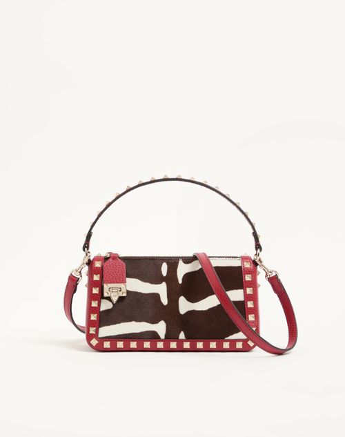 Valentino Garavani - Valentino Garavani Rockstud Small Crossbody Bag In Pony-effect Calfskin - White/marrone/red - Woman - Shoulder Bags